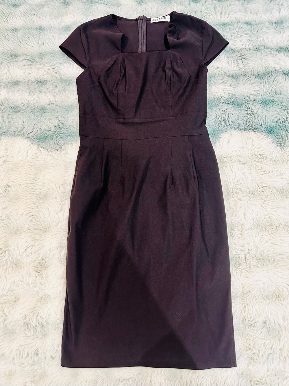 Grace Karin Black Cap Sleeve Sheath Dress with Square Neck